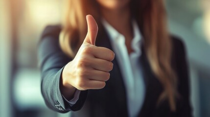 Businesswoman giving thumbs up
