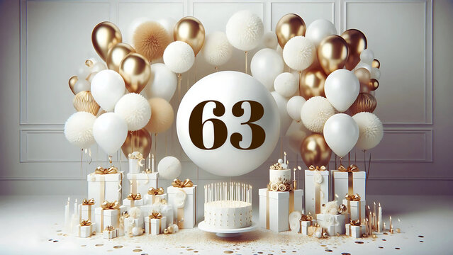 63 number design  Balloon birthday anniversary greeting  63rd  ,sixty three
