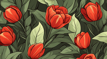 "Simple abstract floral seamless pattern featuring hand-drawn botanical flowers and leaves, in a detailed vector illustration style."

