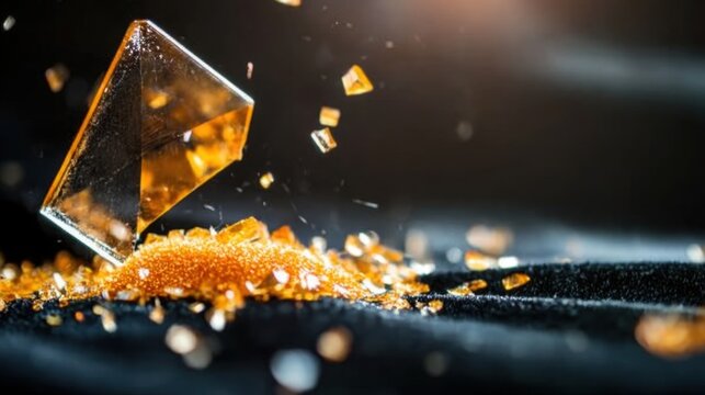 Broken glass and golden sand pouring onto black velvet, time running out metaphor - Powered by Adobe