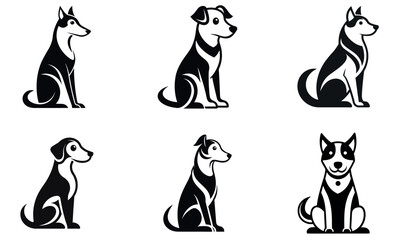 Black and White Dog Logo Designs – Minimalist Silhouettes of Various Dog Breeds