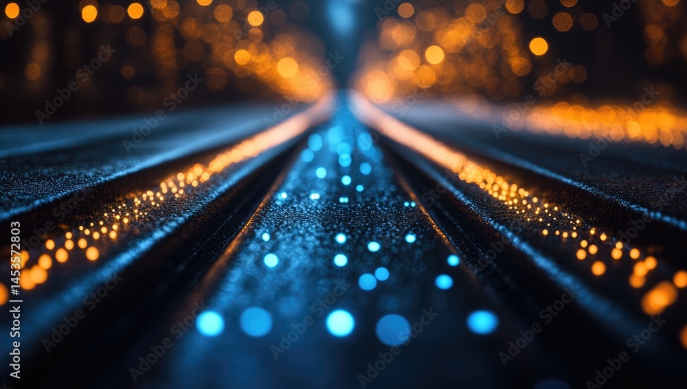 Poster abstract perspective view of glowing paths.