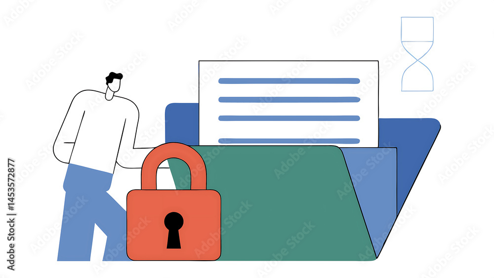 Poster confidential document privacy protection or secret secured lock safety or security to archive file o