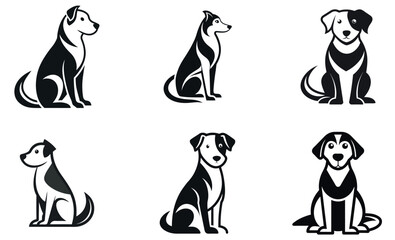 Black and White Dog Logo Designs – Minimalist Silhouettes of Various Dog Breeds