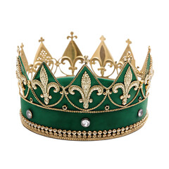 green crown with golden element isolated on white background as transparent PNG