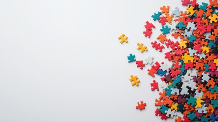 Colorful Jigsaw Puzzle Pieces Arranged on a Minimal White Background for Creative and Educational Use