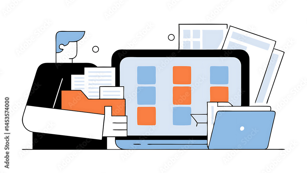 Poster organize files folder or archive document to be index administration work plan or file management ar
