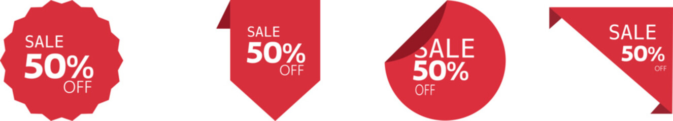 Sale Tags and Labels – Vector Shopping Stickers and Promotional Badge Set. 50% off tags

