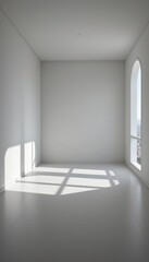 Fototapeta premium a white empty room surreal minimalistic style morning light copy space