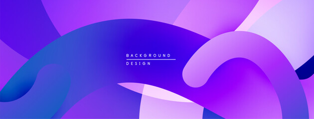 Abstract purple background. Smooth shapes overlap creating dynamic visual effect. Gradient colors suggest depth, modern design.