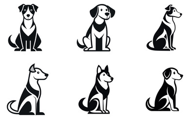 Black and White Dog Logo Designs – Minimalist Silhouettes of Various Dog Breeds