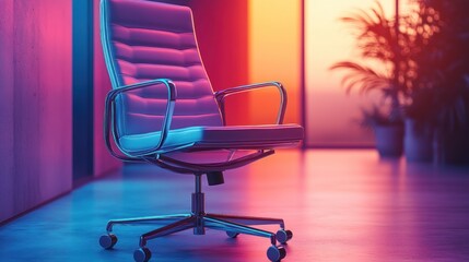 Modern office chair in a vibrant, colorful room