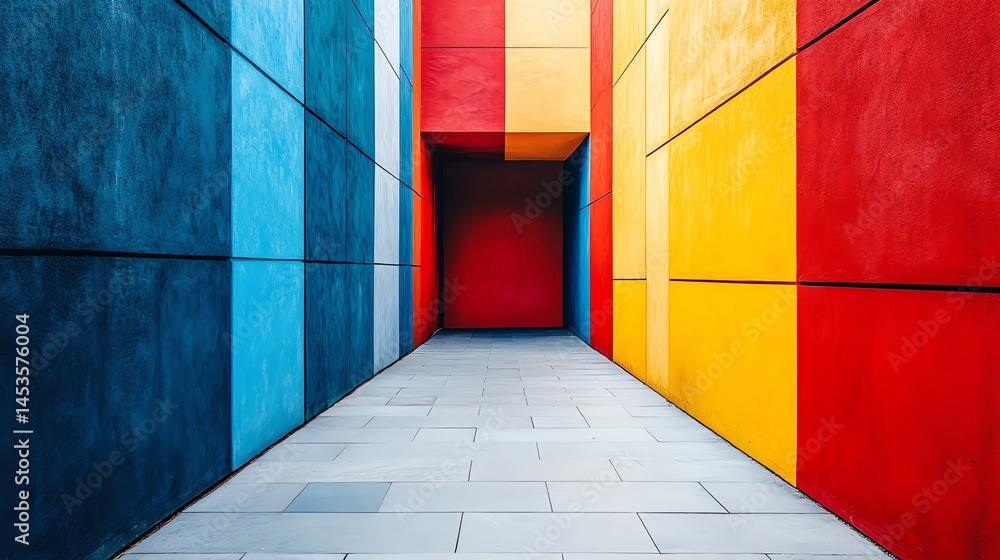 Poster colorful building corridor architecture