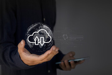 cloud computing show in hand cloud technology data storage