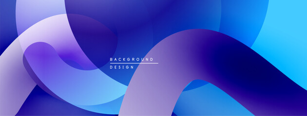 Abstract fluid shapes, vibrant blues, purples create dynamic background. Smooth gradients, modern design elements present.