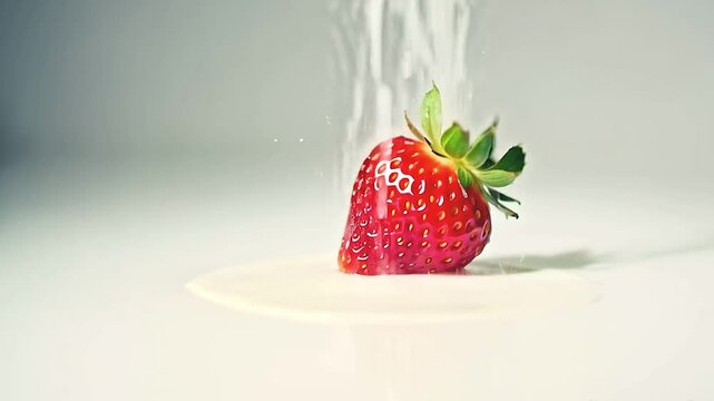 strawberry falling into milk splash
