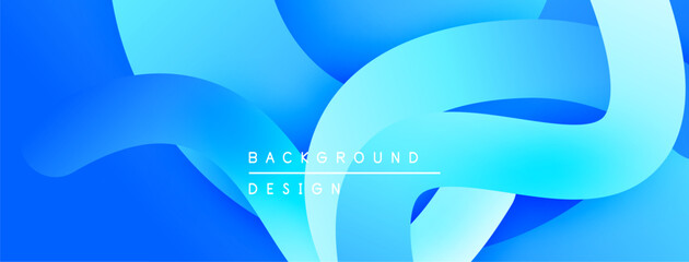 Abstract blue waves create dynamic background. Smooth gradients, flowing shapes suggest movement, modern design aesthetic.