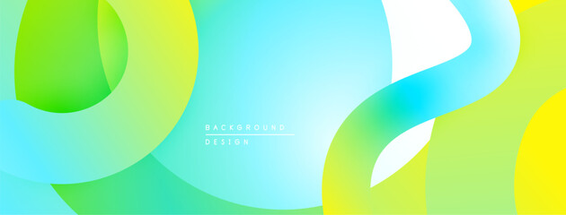 Obraz premium Abstract fluid shapes blend vibrant greens, yellows, blues. Smooth gradients create dynamic, modern visual effect. Minimalist design.