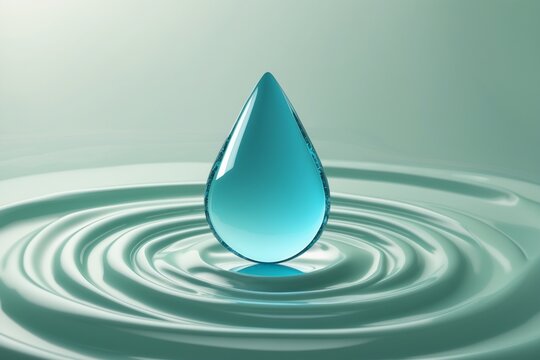 Blue water drop on rippling water, perfect for environmental concepts, hydration awareness campaigns, or wellness themed designs with a refreshing touch.
