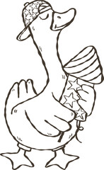Cartoon Geese 4th of July Sticker Illustration. Silly Goose Doodle Hand Drawn