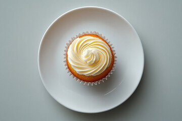 Frosted Perfection: Cupcake with Soft Swirl on a Plated Dish