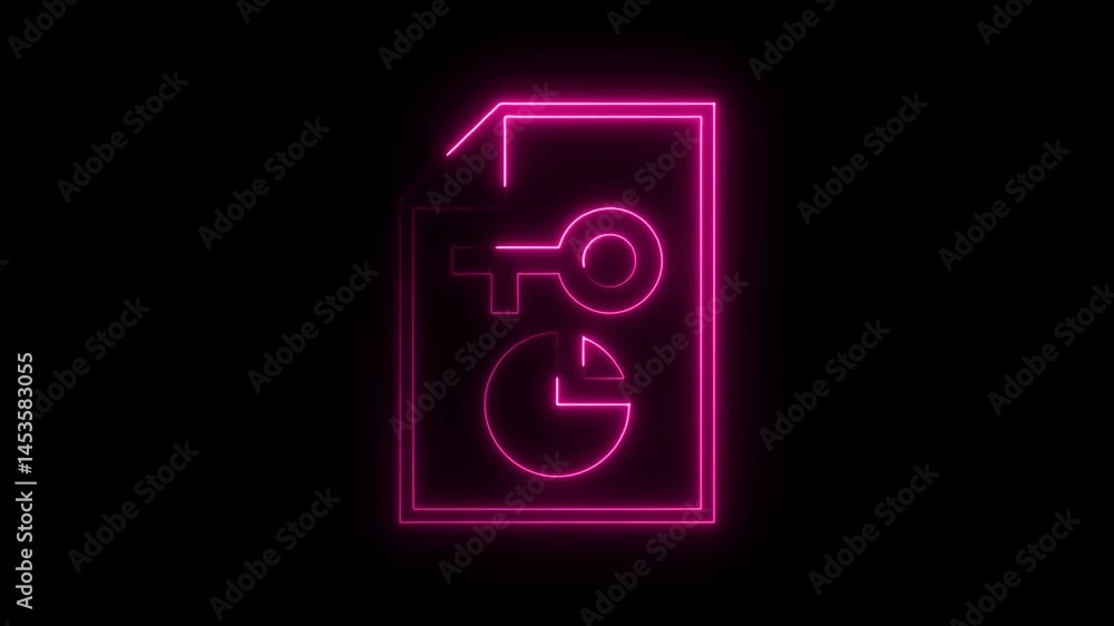 Poster Data protection and encryption file icon in neon pink glowing line animation on black background security illustration