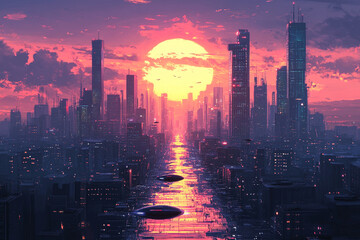Futuristic Cityscape at Sunset