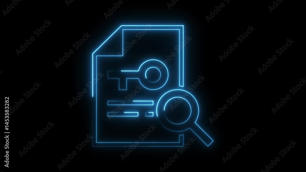 Poster abstract digital key search with neon glow on file document security concept cybersecurity data priv