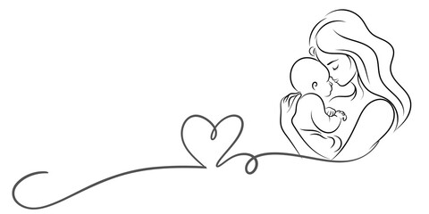 vector illustration of a mother and child with love line for mother's day