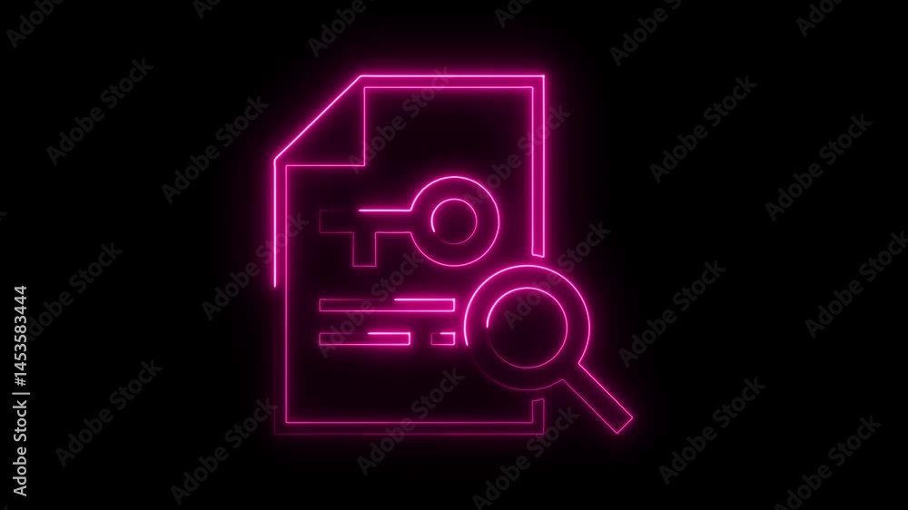 Poster document search with magnifying glass neon style animation