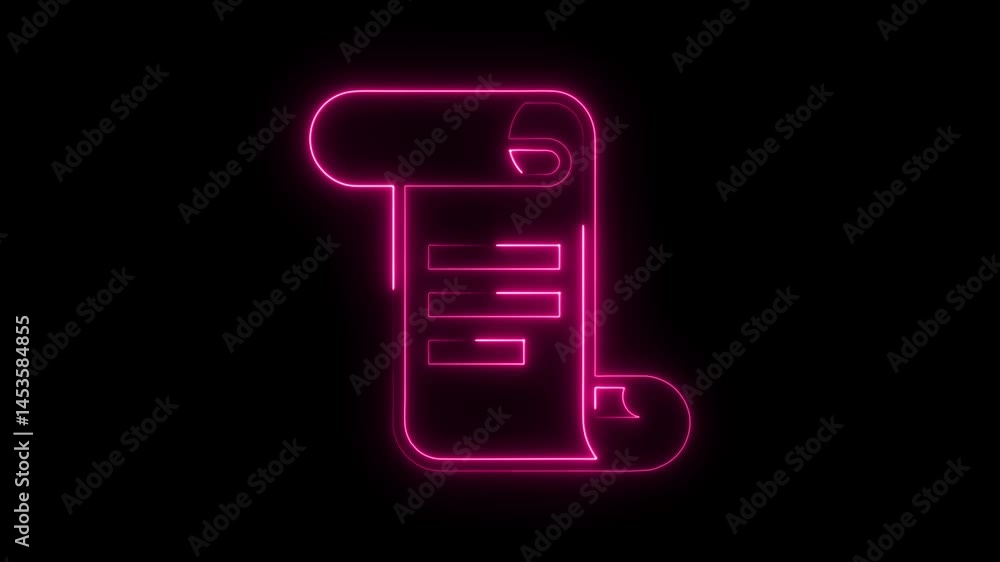 Poster glowing pink neon scroll animation on black background technology design element retro script