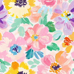 seamless floral pattern, spring flowers, watercolor