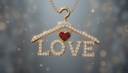"Gold Necklace Pendant with 'LOVE' and Red Heart &ndash; Elegant and Romantic Jewelry"