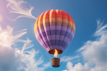 Fototapeta premium Colorful hot air balloon flying in the sky. Suitable for travel, adventure, freedom themes in designs or social media posts.
