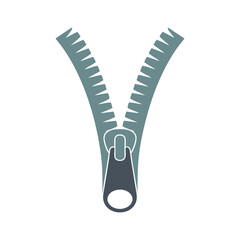 Opened zipper icon with metal teeth in flat style vector illustration © Rabea