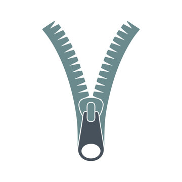 Opened zipper icon with metal teeth in flat style vector illustration
