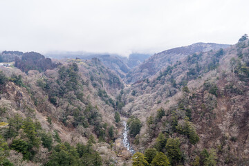 大分県の巨大な吊り橋から見る雄大な自然