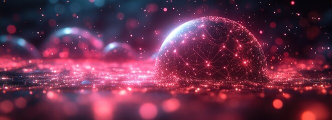 Abstract digital sphere in a red and pink glow.
