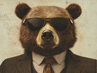 Sophisticated Bear in Sunglasses: Vintage-Style Portrait
