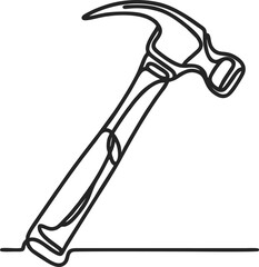 Single Line Drawing of a Hammer, Construction Tool Icon