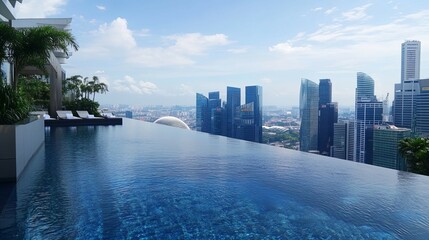 Infinity Pool's Serene Vista: Cityscape Panoramic, Modern Luxury
