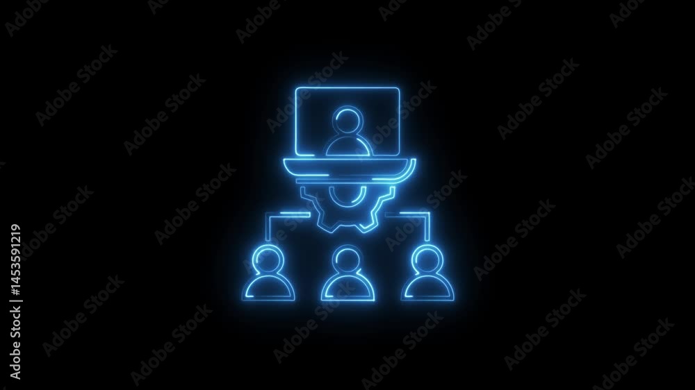 Aufkleber neon style teamwork and workflow automation concept animation on black background