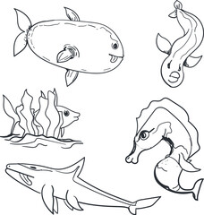 Set of cartoon fish or underwater creatures