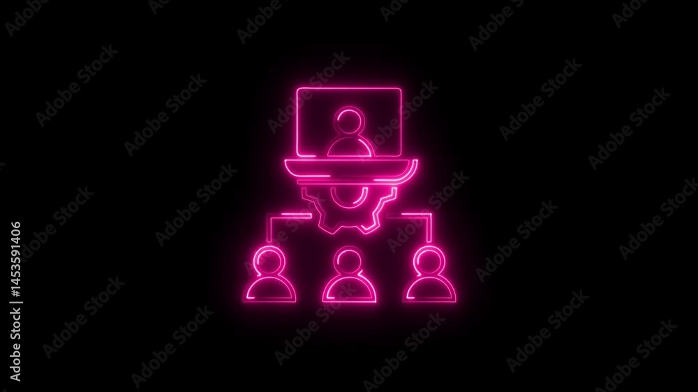 Poster neon style teamwork automation and management organization chart on black background