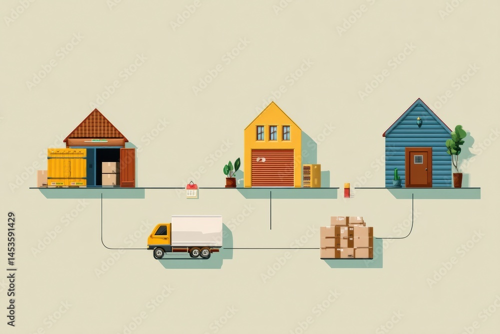 Poster Delivery Process Animation Showing Progress From Warehouse to Home Using Flat Style Graphic Design Elements Generative AI