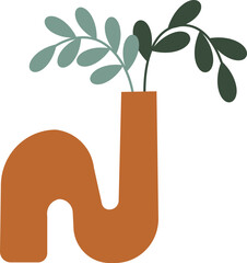 vector illustration of leaves in vase