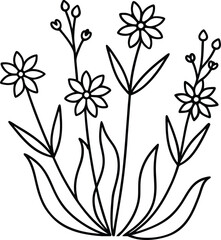 Flowers line art silhouette on white background