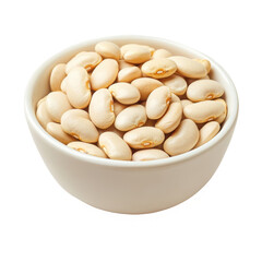 White beans in bowl close up on transparent background