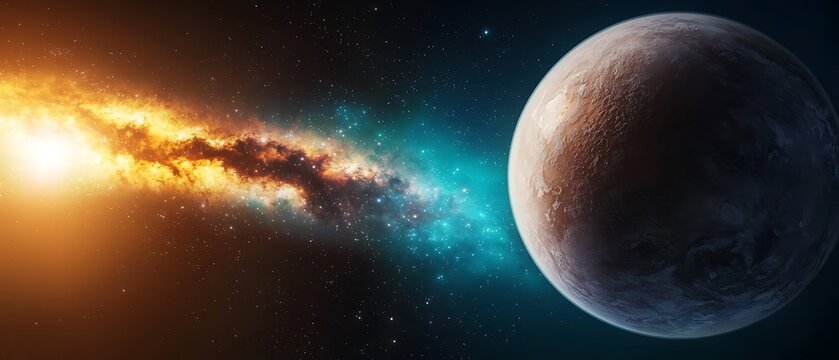 Futuristic Planet with Cosmic Lights in Outer Space
