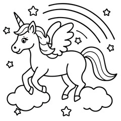 a magical unicorn with sparkly wings flying over a rainbow